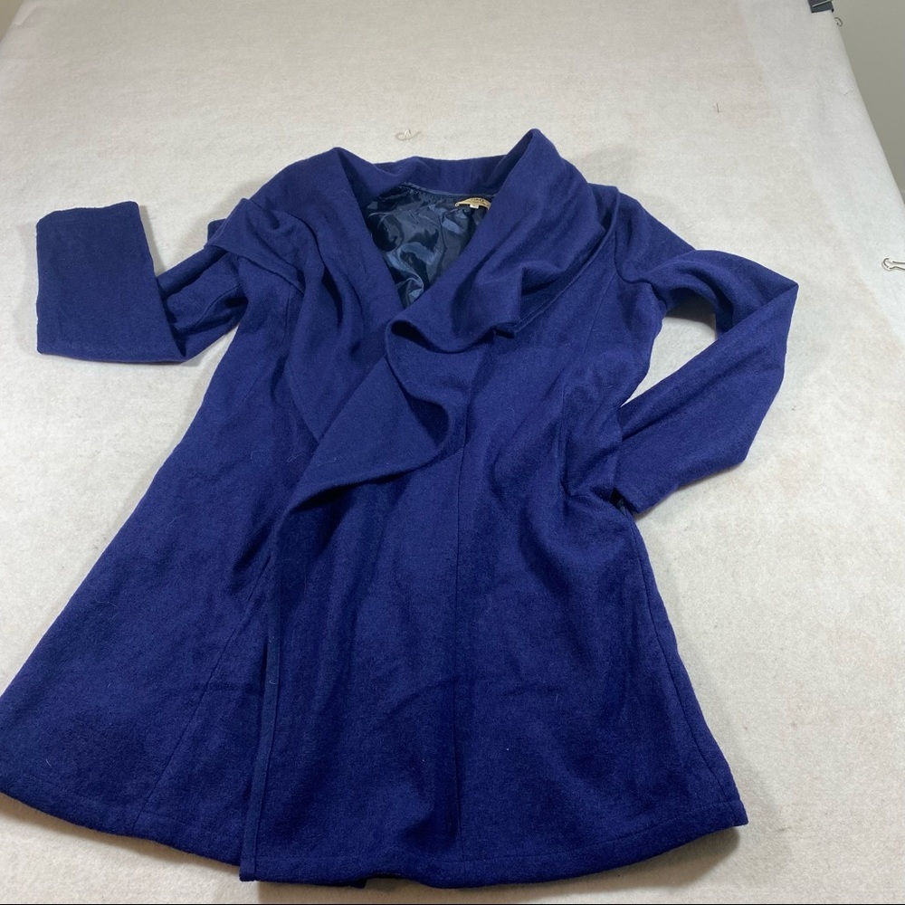 PIKO Open Wool Cloak Coat Blue Large long sleeve Cape Wool blend woman’s… - Picture 13 of 16